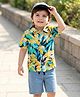 Babyhug Single Jersey Knit Half Sleeves Shirt & Shorts Set With Floral Print - Yellow & Light Blue