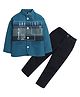 Lil' Homies Jacquard Full Sleeves Greatest Text Printed Blazer & Pant Set - Turquoise