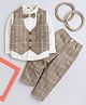 Lil' Homies Cotton Blend Full Sleeves 3 Piece Checked Party Suit Set With Cap - Khakhi