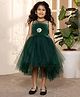 Toy Balloon Kids Net Sleeveless Floral Applique Detailed & Sequins Embellished Layered High Low Dress - Green