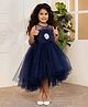 Toy Balloon Kids Net Sleeveless Floral Applique Detailed & Sequins Embellished Layered High Low Dress - Navy Blue