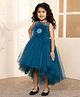 Toy Balloon Kids Net Sleeveless Floral Applique Detailed & Sequins Embellished Layered High Low Dress - Teal Blue