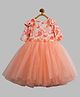 Toy Balloon Kids Net Three Fourth Sleeves Bow Applique Detailed & Tie Dye Dress -  Peach
