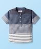Babyhug Cotton Woven Half Sleeves Mandarin Collar Kurta Stripe Shirt - Navy Blue