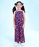 Kiddopanti Sleeveless Leaves Printed Waist Cut Out Detailed Jumpsuit - Navy Blue & Pink