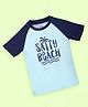 Kiddopanti Half Raglan Sleeves Salty Beach Text Printed Swimming Tee - Aqua Green & Navy Blue