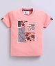 Tacos Cotton Knit Half Sleeves Leaves Printed Tee - Peach