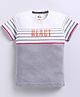 Tacos Cotton Knit Half Sleeves Striped & React Text Printed Tee -  Light Grey