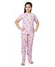 Ninos Dreams Cotton Knit Half Sleeves Unicorns Printed Coordinating Night Suit Set - Light Pink