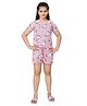 Ninos Dreams Cotton Knit Half Sleeves Unicorns Printed Coordinating Tee & Shorts Set - Light Pink