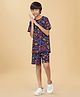 Ninos Dreams Cotton Half Sleeves Doodle Art Printed Coordinating Tee & Shorts Set - Violet