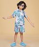 Ninos Dreams Cotton Rayon Half Sleeves Tropical Theme Printed Coordinating Shirt & Shorts Set - Light Blue