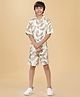 Ninos Dreams Cotton Rayon Half Sleeves Tropical Theme Printed Coordinating Shirt & Shorts Set - Beige