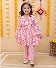 Vastrarth Cotton Full Sleeves Floral Printed Top & Striped Pant Set - Pink