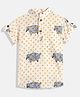 Vastrarth Cotton Half Sleeves Sheep Block Printed Kurta Style Shirt - Off White