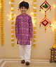 Vastrarth Cotton Woven Full Sleeves Patola Printed Kurta & Pyjama Set - Purple