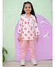 Vastrarth Cotton Woven Full Sleeves Polka Dots Printed Top & Striped Pajama Set - Pink