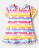 Babyhug Cotton Knit Half Sleeves Striped Nighty With Star Print - Multicolor