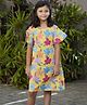 Vastrarth Cotton Half Bell Sleeves Floral Printed Dress - Yellow
