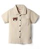 Babyhug Cotton Woven Half Sleeves Resort Collar Solid Shirt With Teddy Bear Patch - Cream