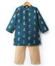 Pine Kids Cotton Woven Mandarin Collar Full Sleeves Kurta Pyjama Set - Teal Blue