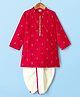 Babyhug Woven Full Sleeves Kurta Dhoti Set With Floral Embroidery - Red