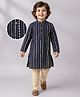 Babyhug Woven Mandarin Collar Full Sleeves Kurta Pyjama Set With Sequin Detailing - Navy Blue