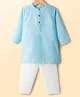 Babyhug Cotton Woven Full Sleeves Kurta Pajama Set with Embroidery - Aqua Blue