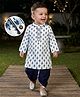 Babyhug Cotton Woven Full Sleeves Kurta Dhoti Set With Floral Print - White & Navy Blue