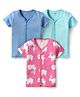 Kookie Kids Interlock Knit Half Sleeves Jhablas with Bunny & Polka Dot Print Pack of 3 - Pink & Light Blue