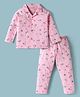 Kookie Kids Single Jersey Knit Full Sleeves Co-ord Night Suit With Floral Print - Pink