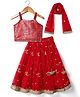 Babyhug Net Woven Sleeveless Lehenga Choli Set With Sequin Detailing & Dupatta - Red