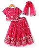 Babyhug Woven Half Sleeves Choli Lehenga Set with Dupatta With Sequin Floral Design & Lace Detailing - Dark Pink