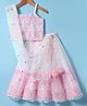 Babyhug Woven Sleeveless Lehenga Choli & Dupatta Set With Floral Embroidery & Sequin Detailing - White & Pink