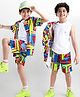 OLLINGTON ST. Sinker Knit Half Sleeves Co-ords Printed Shirt & Shorts With Inner Tee - Multicolour