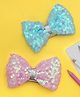 Yellow Bee Set Of 2 Bow Applique Detailed & Sequins Embellished Hair Clips - Blue & Light Pink