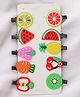 Yellow Bee Set of 10 Fruits Applique Detailed Hair Clips - Multi Colour