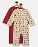 MINI KLUB Cotton Pack Of 2 Full Sleeves Typography Printed Rompers - Maroon & Pink
