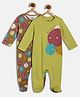 MINI KLUB Cotton Knit Pack Of 2 Full Sleeves Smiley Faces & Typography Printed Sleepsuits - Green & Brown
