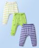 Kookie Kids Interlock Knit Full Length Striped & Dino Printed Diaper Leggings Pack of 3 - White Green & Purple