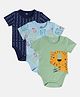 MINI KLUB Cotton Pack Of 3 Half Sleeves Dinomite Text & Baby Animals Printed Onesies - Navy Blue Green & Blue