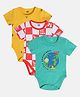 MINI KLUB Cotton Pack Of 3 Half Sleeves Chessboard Checked & Nautical Theme Printed Onesies - Blue White & Yellow