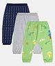 MINI KLUB Cotton Pack Of 3 Solid & Dinosaur Printed Diaper Pajamas - Navy Blue Green & Grey