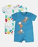 MINI KLUB Cotton Pack Of 2 Half Sleeves Monkeys & Abstract Printed Rompers - Blue & White