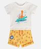 MINI KLUB Cotton Half Sleeves Animals Printed Tee & Shorts Set - White & Yellow