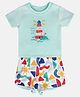 MINI KLUB Cotton Half Sleeves Lighthouse & Abstract Printed Tee & Shorts Set - Blue & White