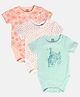 MINI KLUB Cotton Pack Of 3 Half Sleeves Floral & Tiger Printed Onesies - Peach White & Green