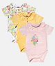 MINI KLUB Cotton Pack Of 3 Half Sleeves Floral & Flamingo Printed Onesies - Yellow White & Pink