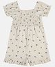 MINI KLUB Cotton Half Sleeves Floral Printed Smocked Dungaree - Beige