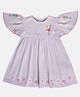 MINI KLUB Cotton Half Flutter Sleeves Floral & Flamingo Embroidered Dress - Purple